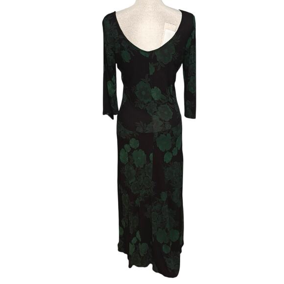 Desigual Size L Yess Midi Dress Floral Black Green Stretch - Picture 4 of 8